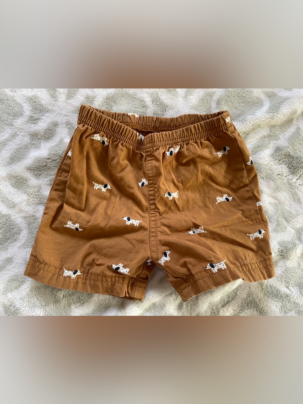 Tan Dog-Print Baby Elastic-Waist Athletic Shorts